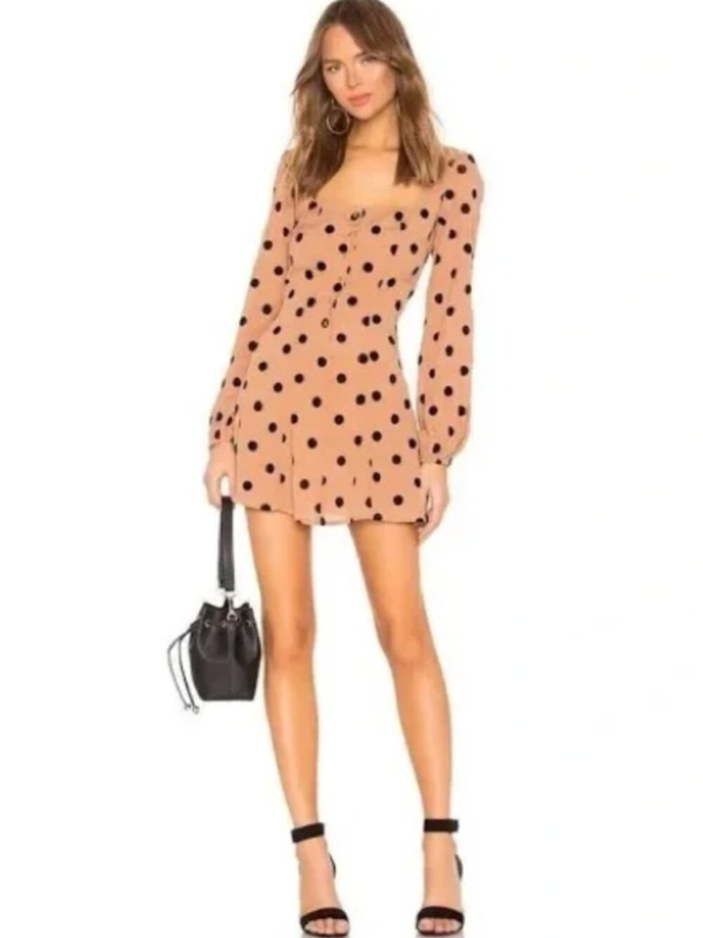 Beach Riot Ivy Dress Long Sleeve Polka Dot Mini Dress Sz. XS